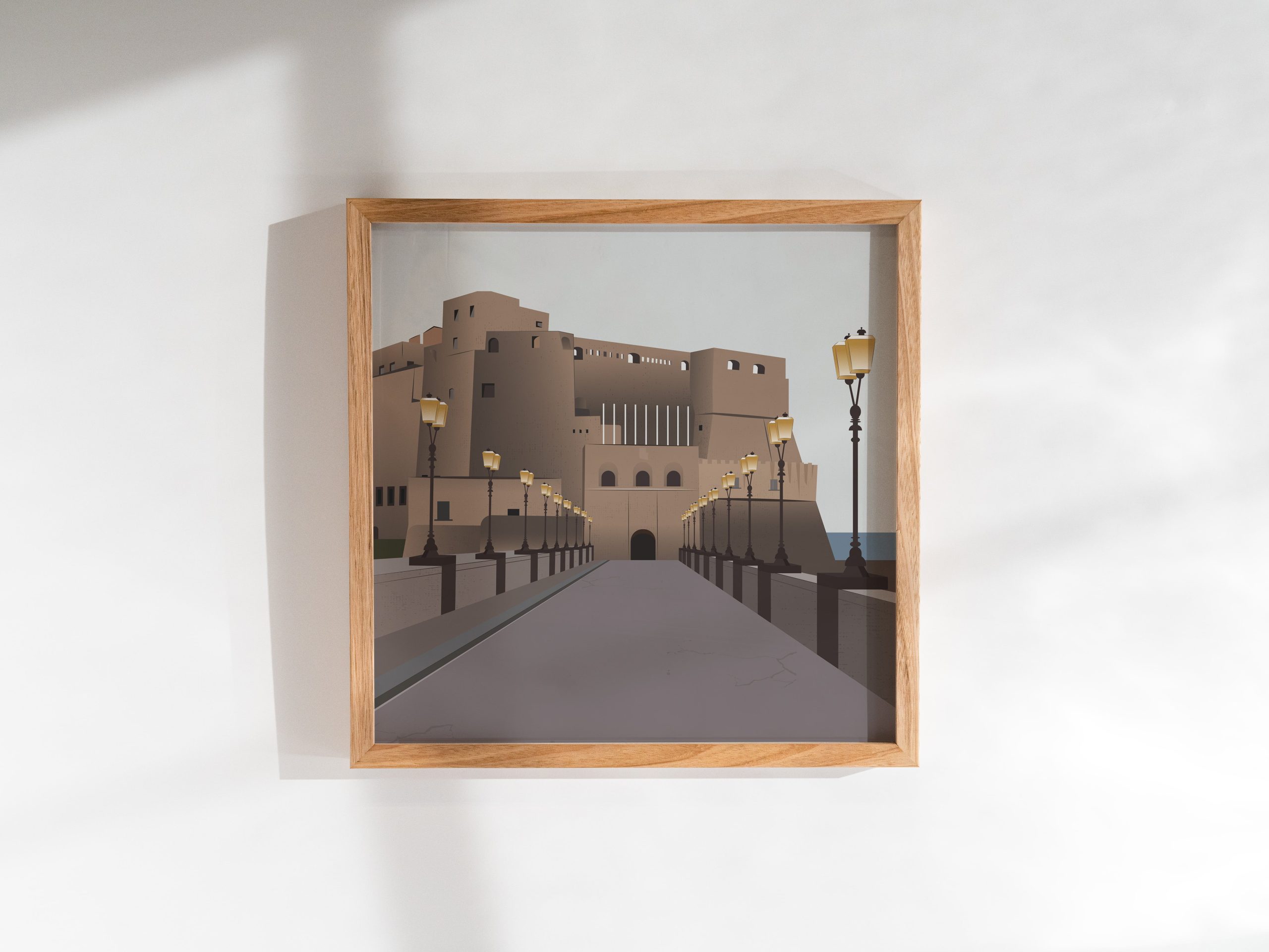 Digitalna ilustracija Castel dell'Ovo u Napulju, art print inspirisan Italijom