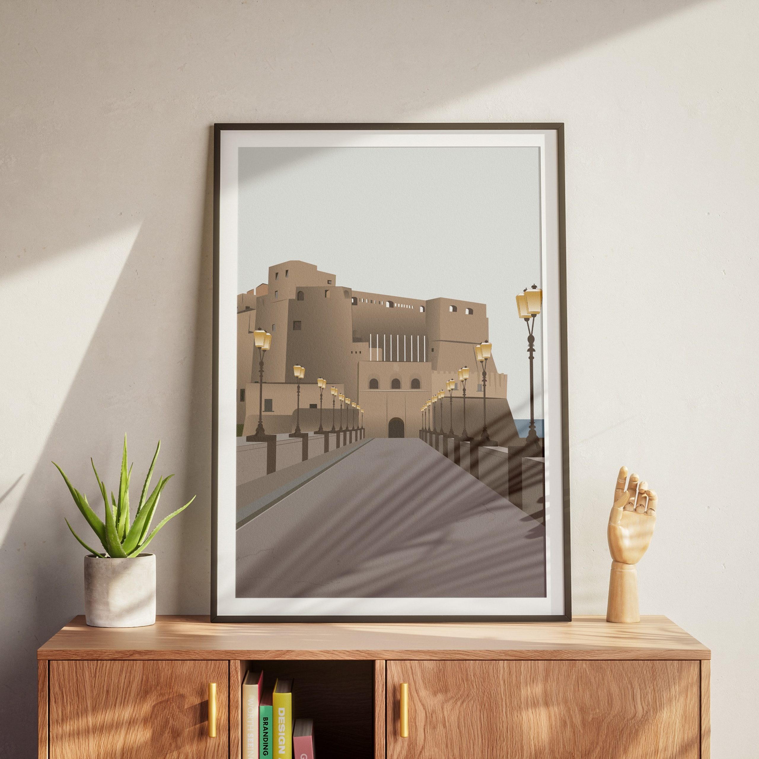 Digitalna ilustracija Castel dell'Ovo u Napulju, art print inspirisan Italijom