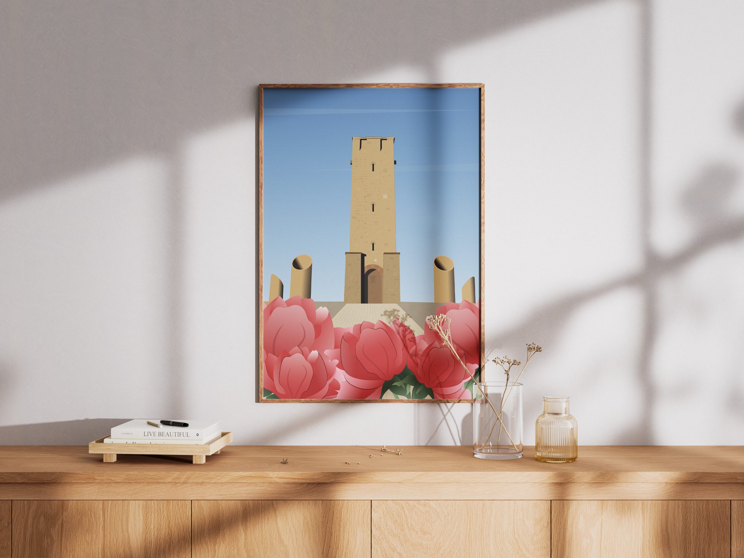 Art print Gazimestan – ilustracija spomenika Gazimestan, kulturno-istorijski motiv Srbije, zidna dekoracija